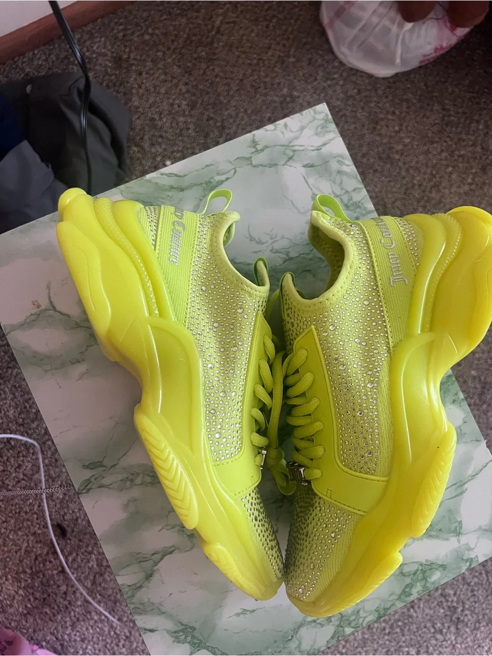 Juicy Couture Neon Lime Crystal Embellished Sneakers